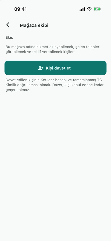Mağaza ekibi ekranı ve Kişi davet et düğmesi